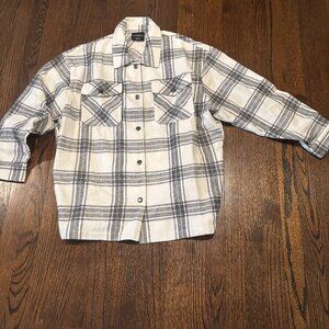 Heavy Flannel Shacket Black White Plaid Snap Buttons